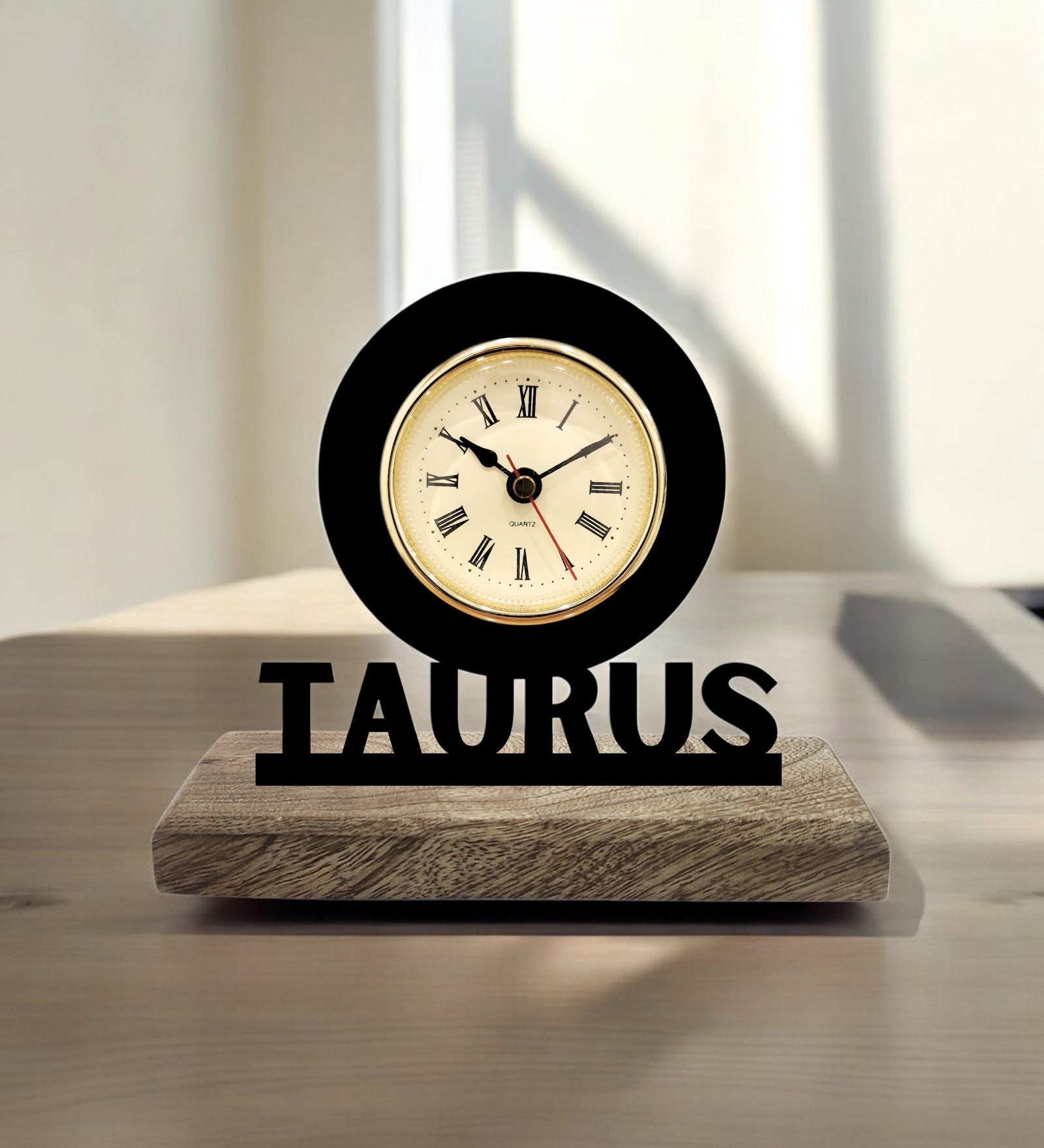 Taurus Sun Sign Black Table Clock