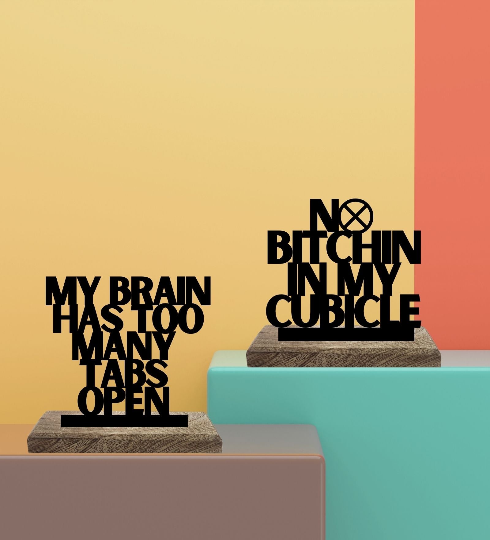 Quiet Cubicle, Busy Brain Set of 2 Table Décor