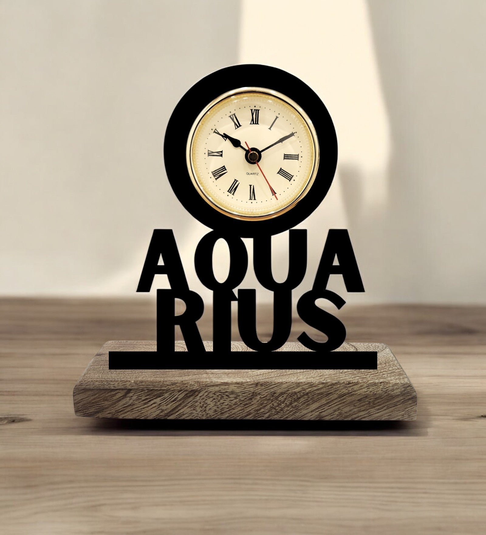 Aquarius Sun Sign Black Table Clock