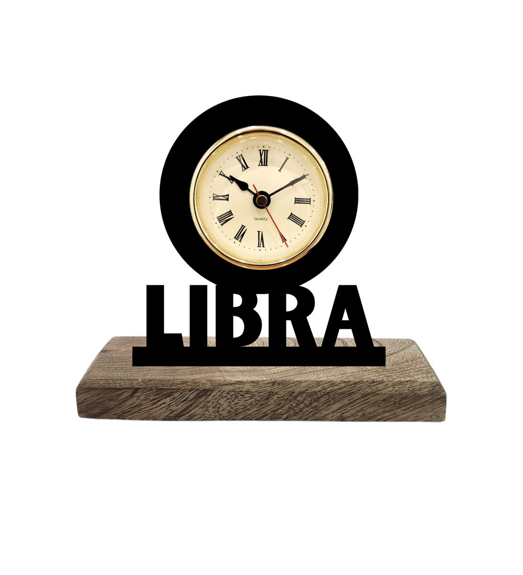 Libra Sun Sign Black Table Clock