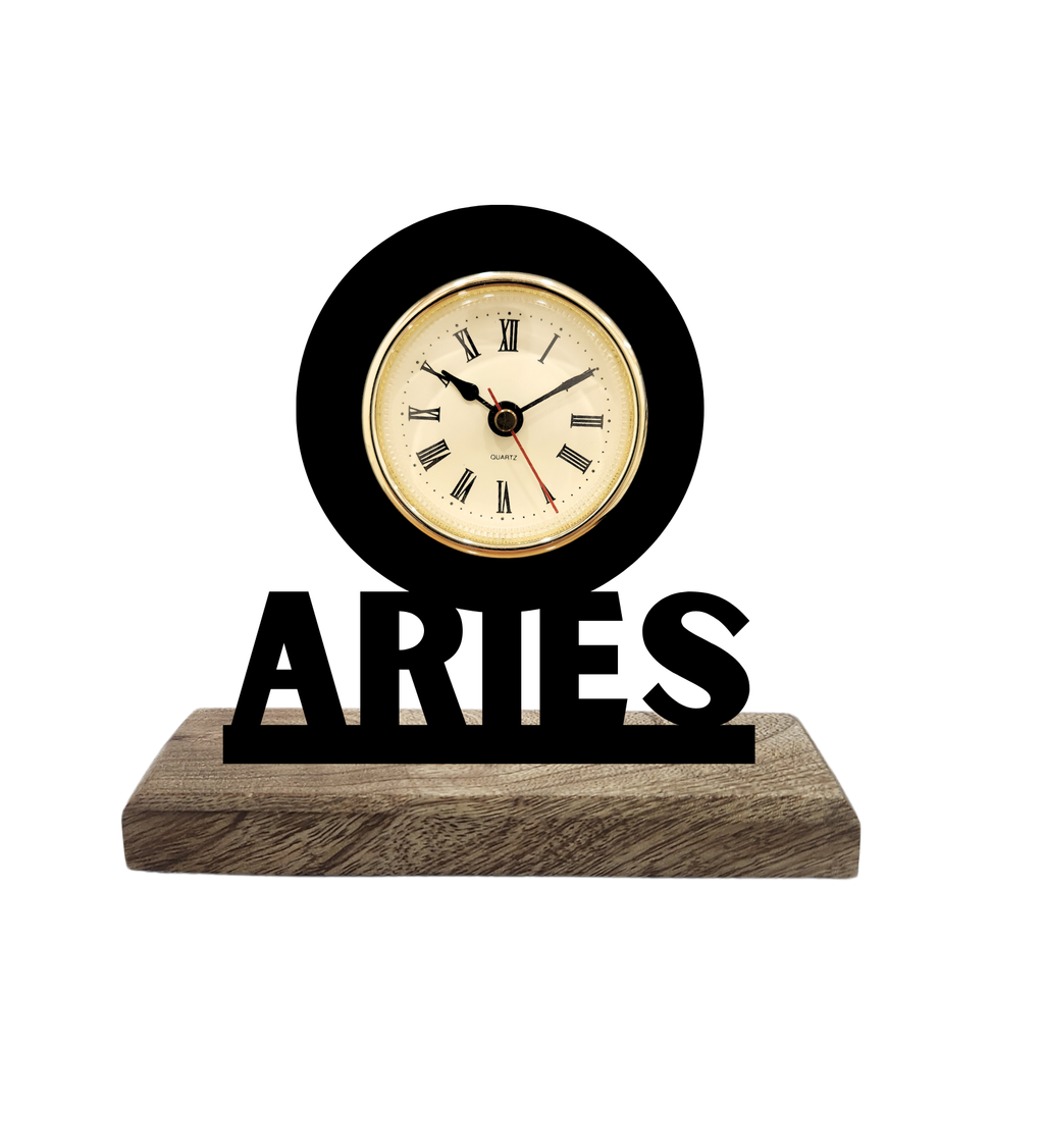 Aries Sun Sign Black Table Clock
