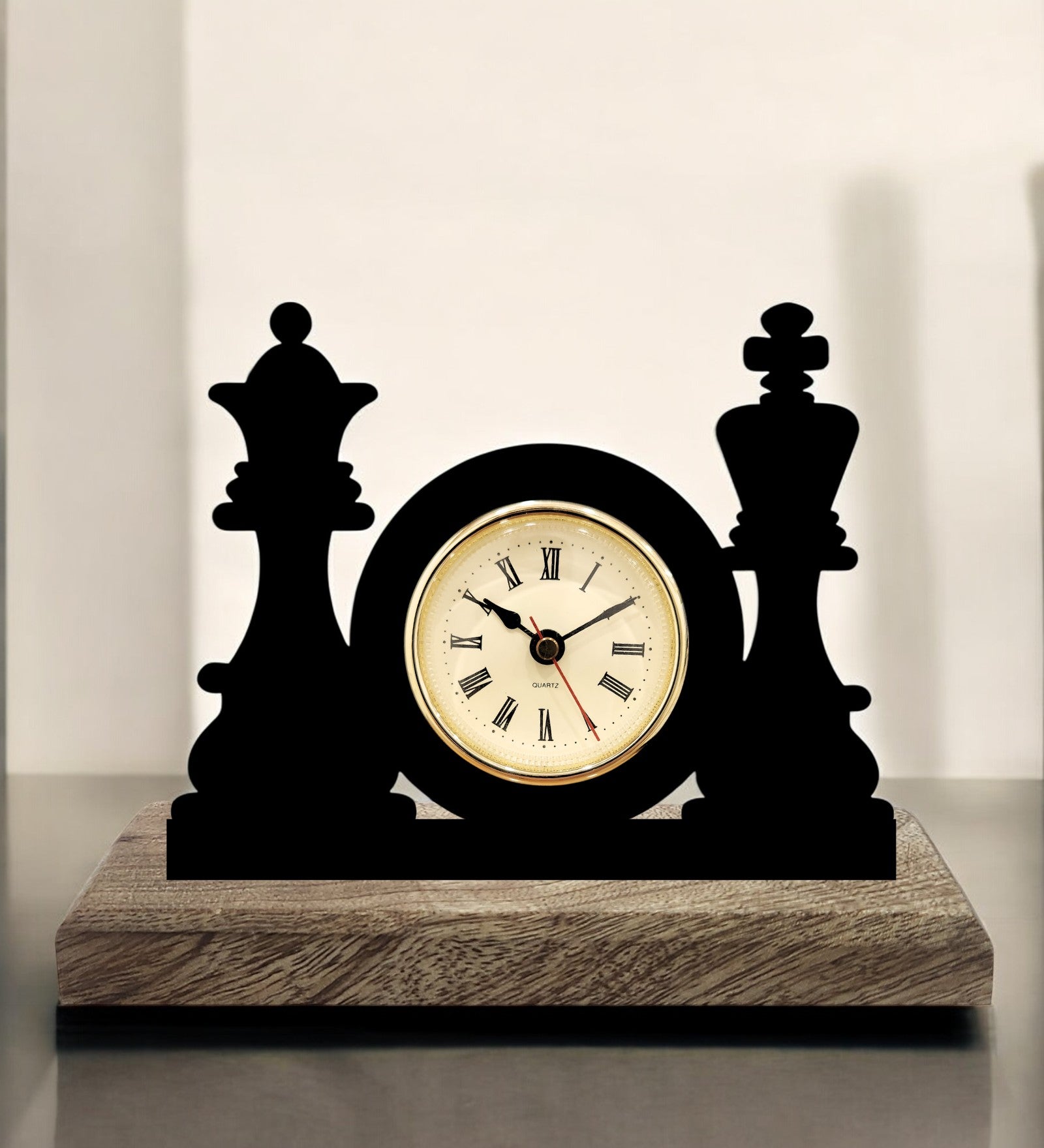Chess King and Queen Black Table Clock