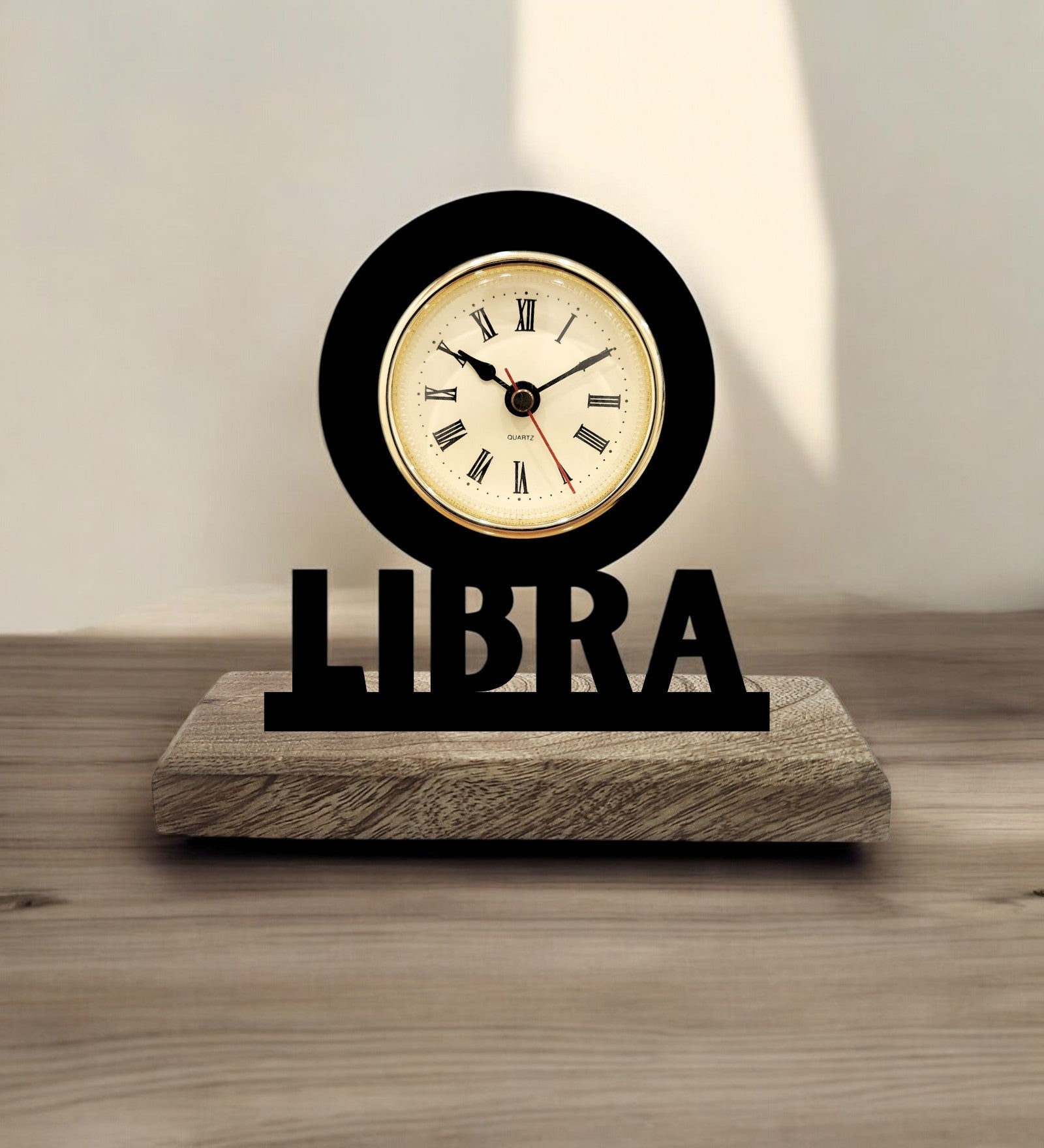 Libra Sun Sign Black Table Clock