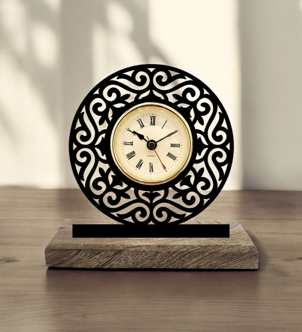 Round Aesthetic Black Table Clock