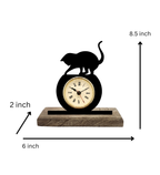 Cat Fishing Black Table Clock