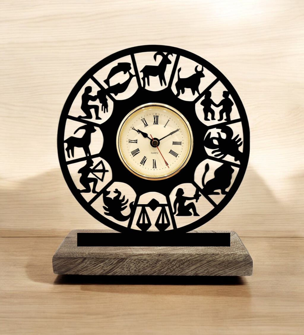Zodiac Signs Black Table Clock