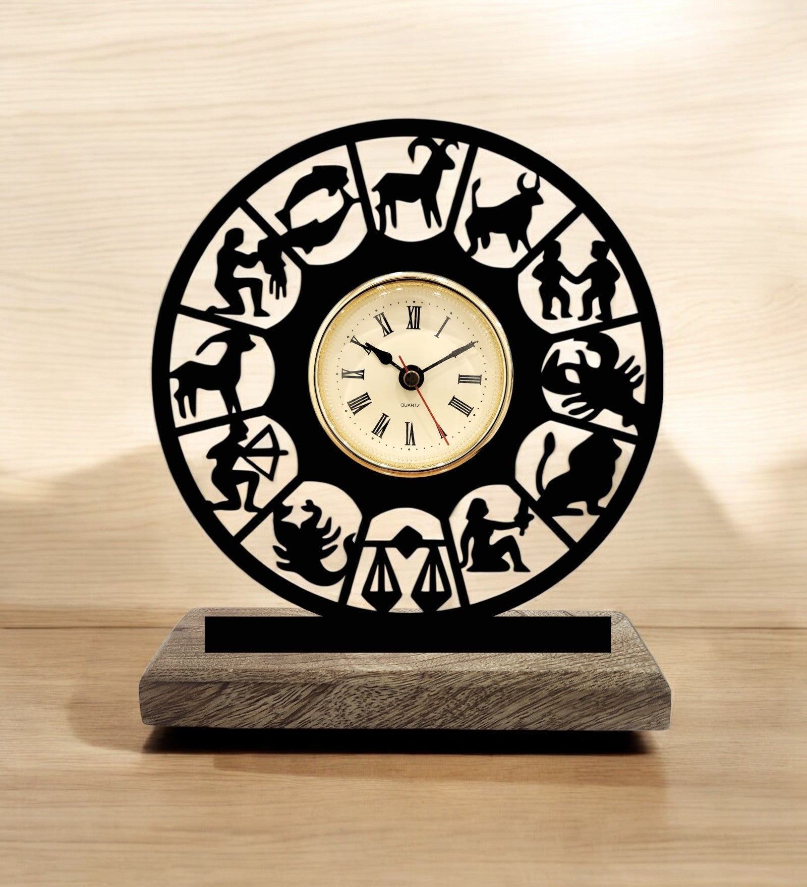 Zodiac Signs Black Table Clock