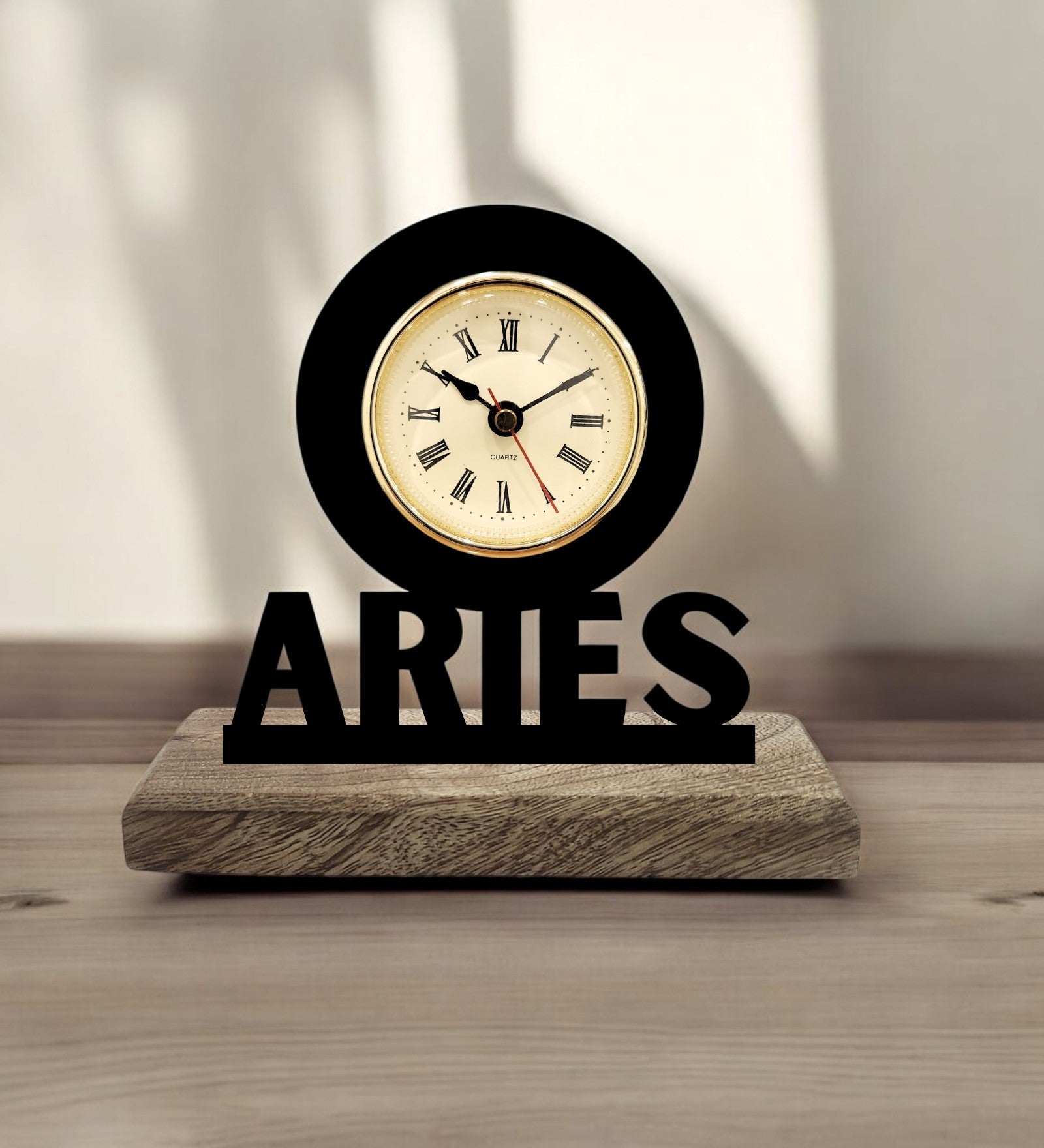 Aries Sun Sign Black Table Clock