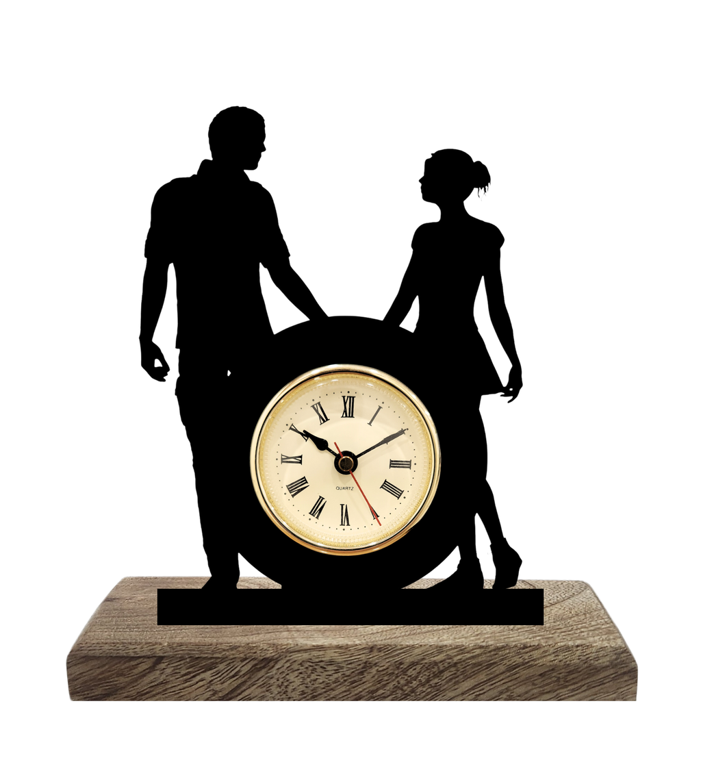 Engaged Couple Black Table Clock