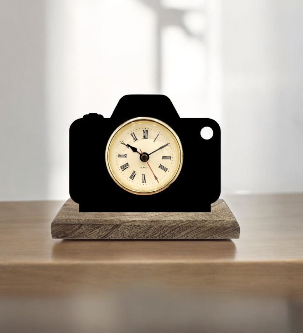 Photographer Camera Black Table Clock