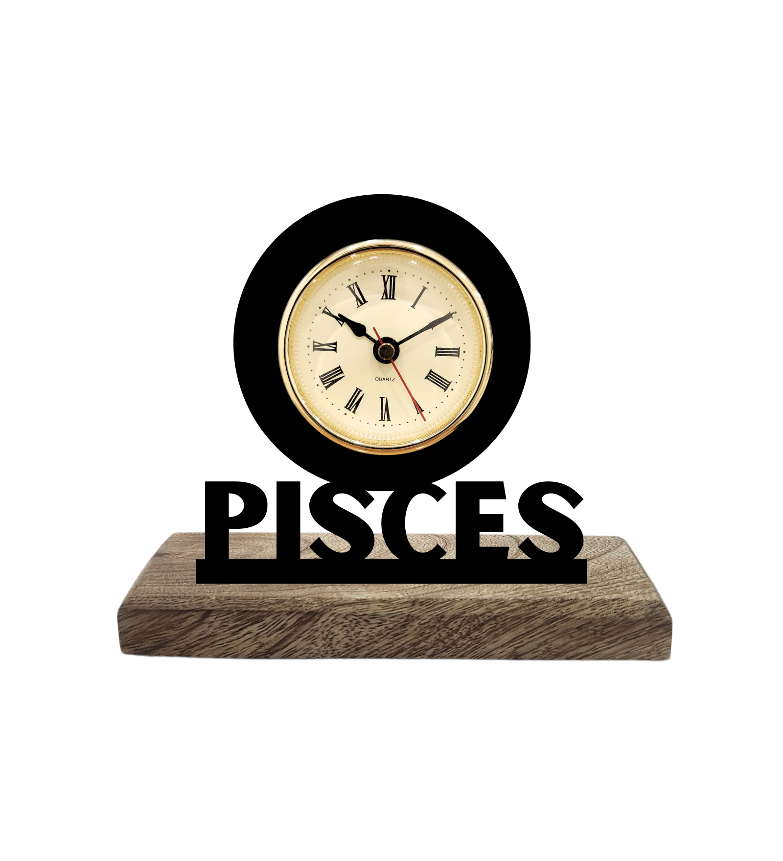 Pisces Sun Sign Black Table Clock