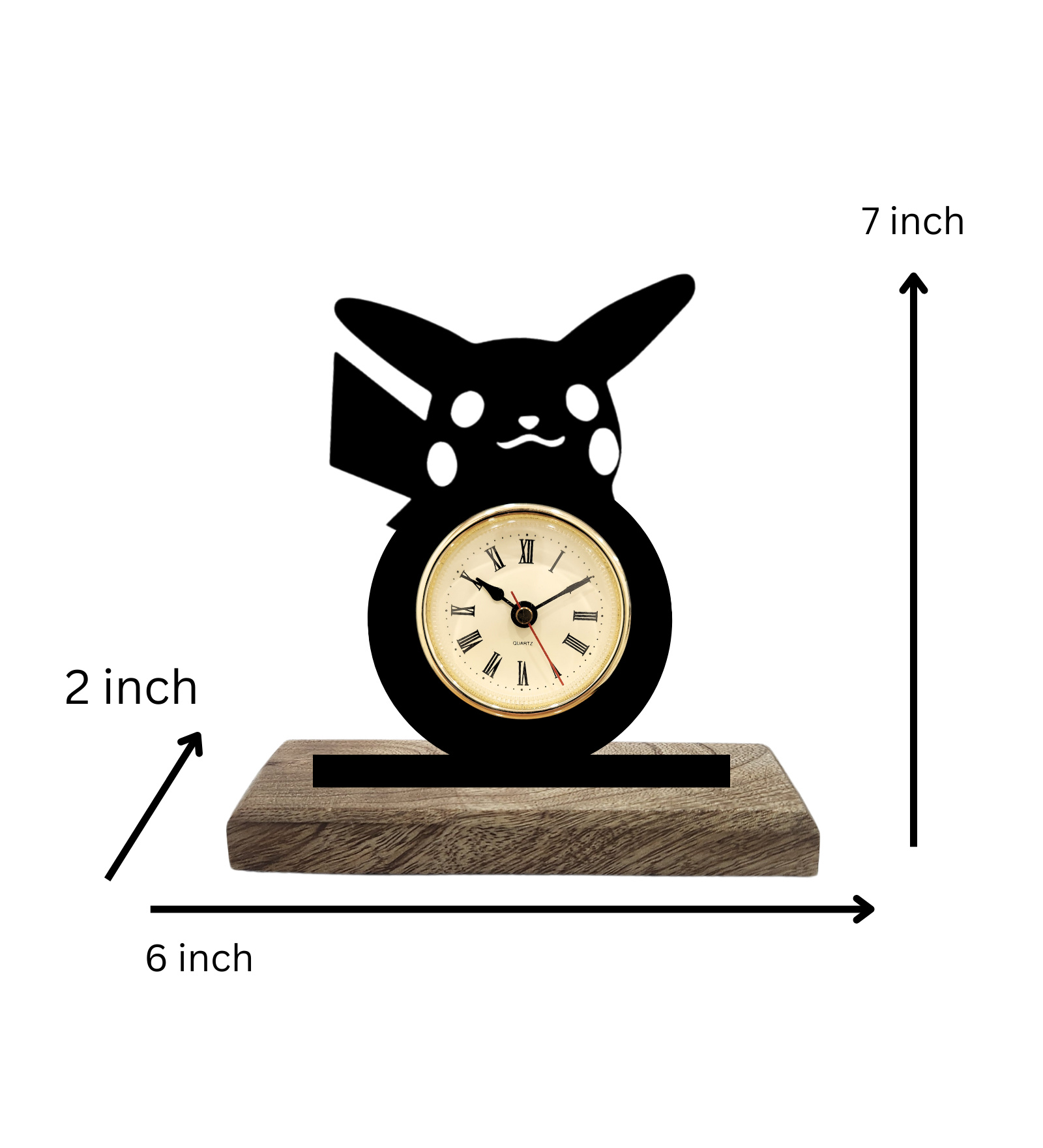 Cute Pikachu Pokemon Black Table Clock