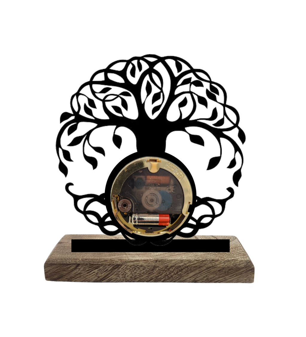 Tree of Life Black Table Clock