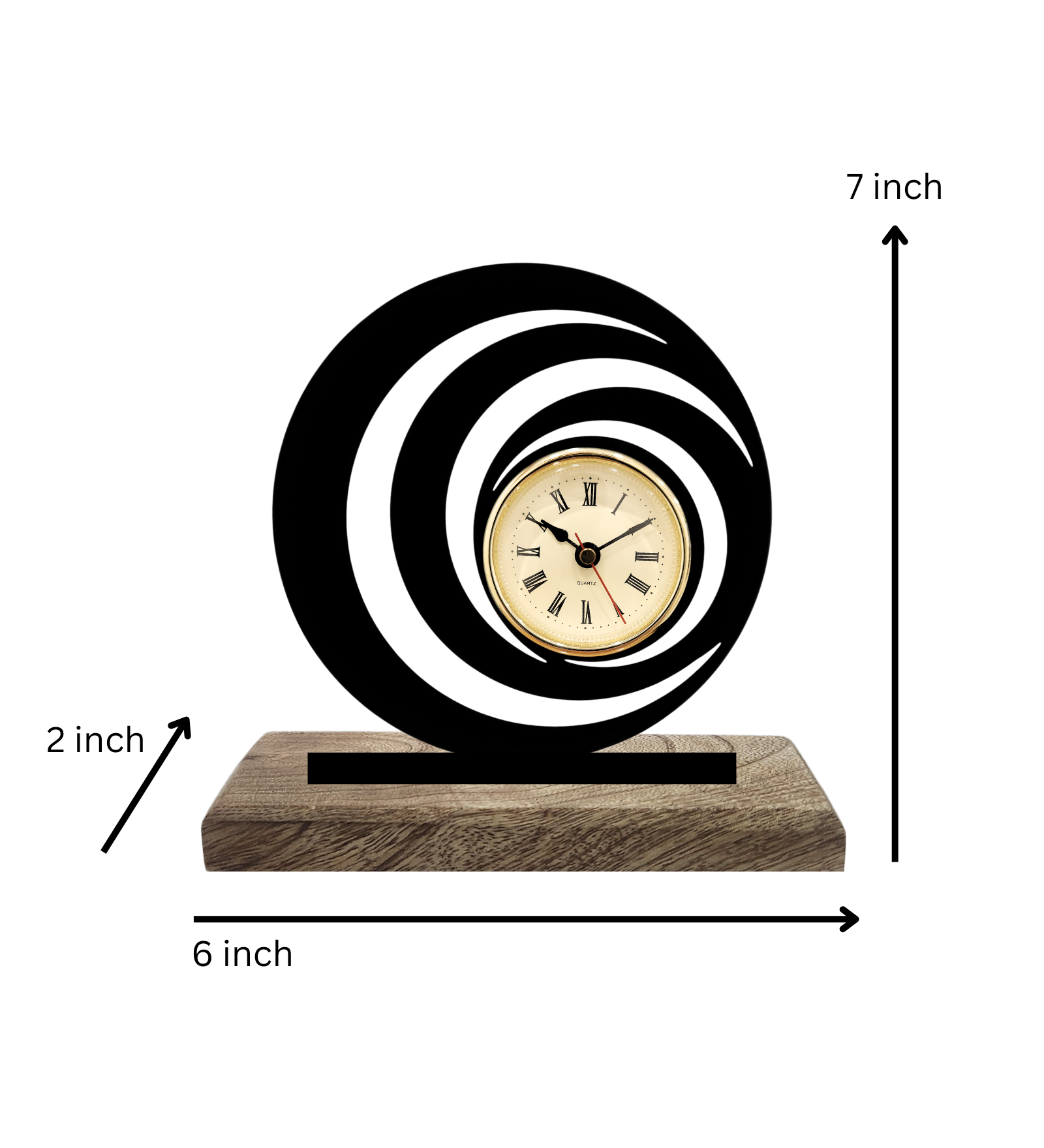 Spiral Vortex Black Table Clock