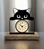 Cat Black Table Clock