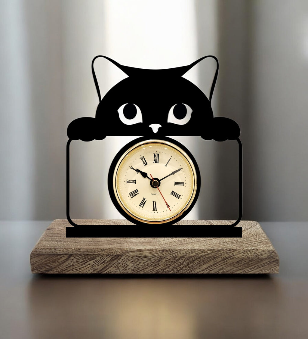Cat Black Table Clock