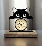 Cat Black Table Clock