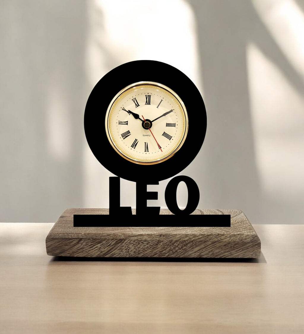 Leo Sun Sign Black Table Clock