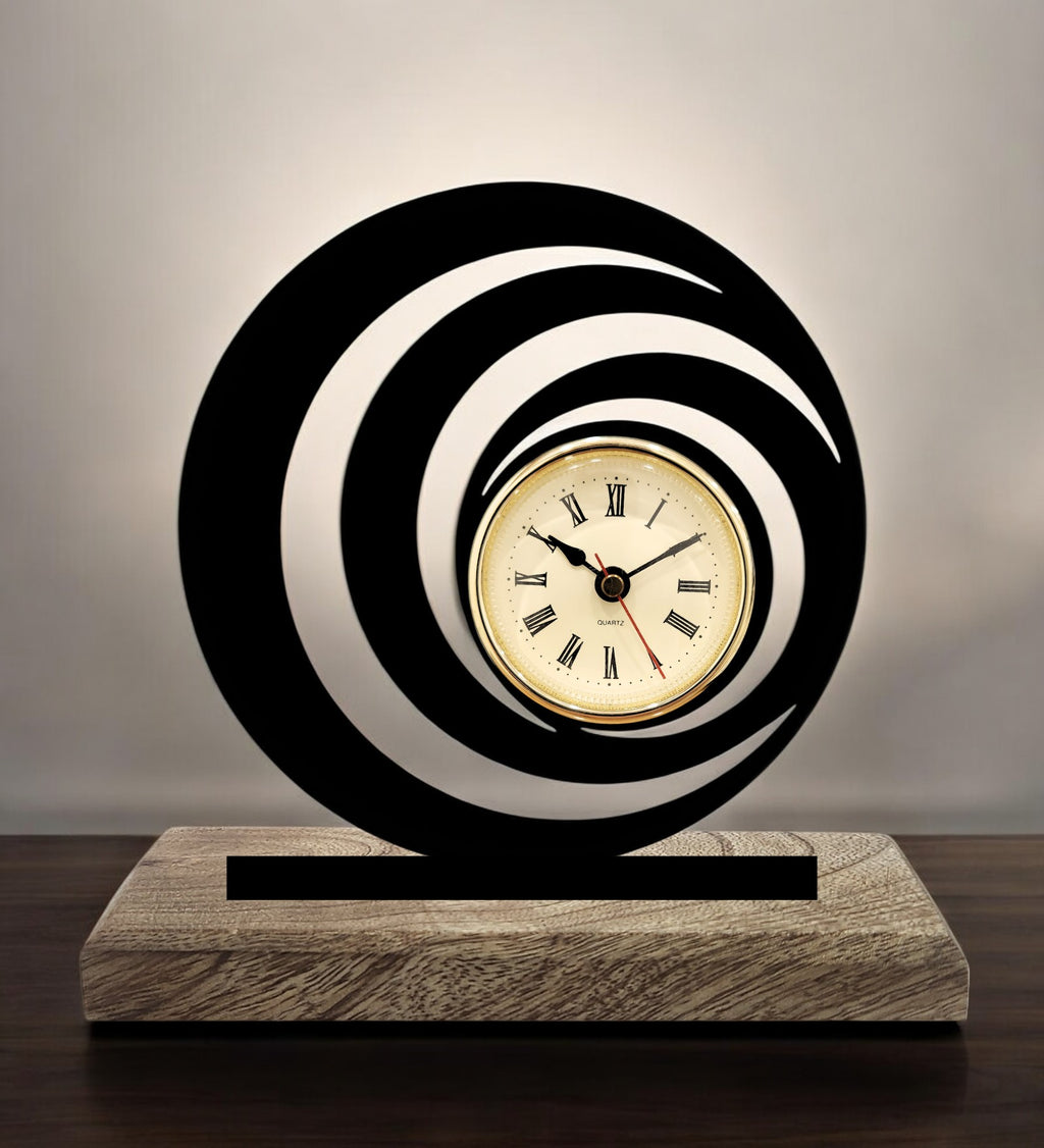 Spiral Vortex Black Table Clock