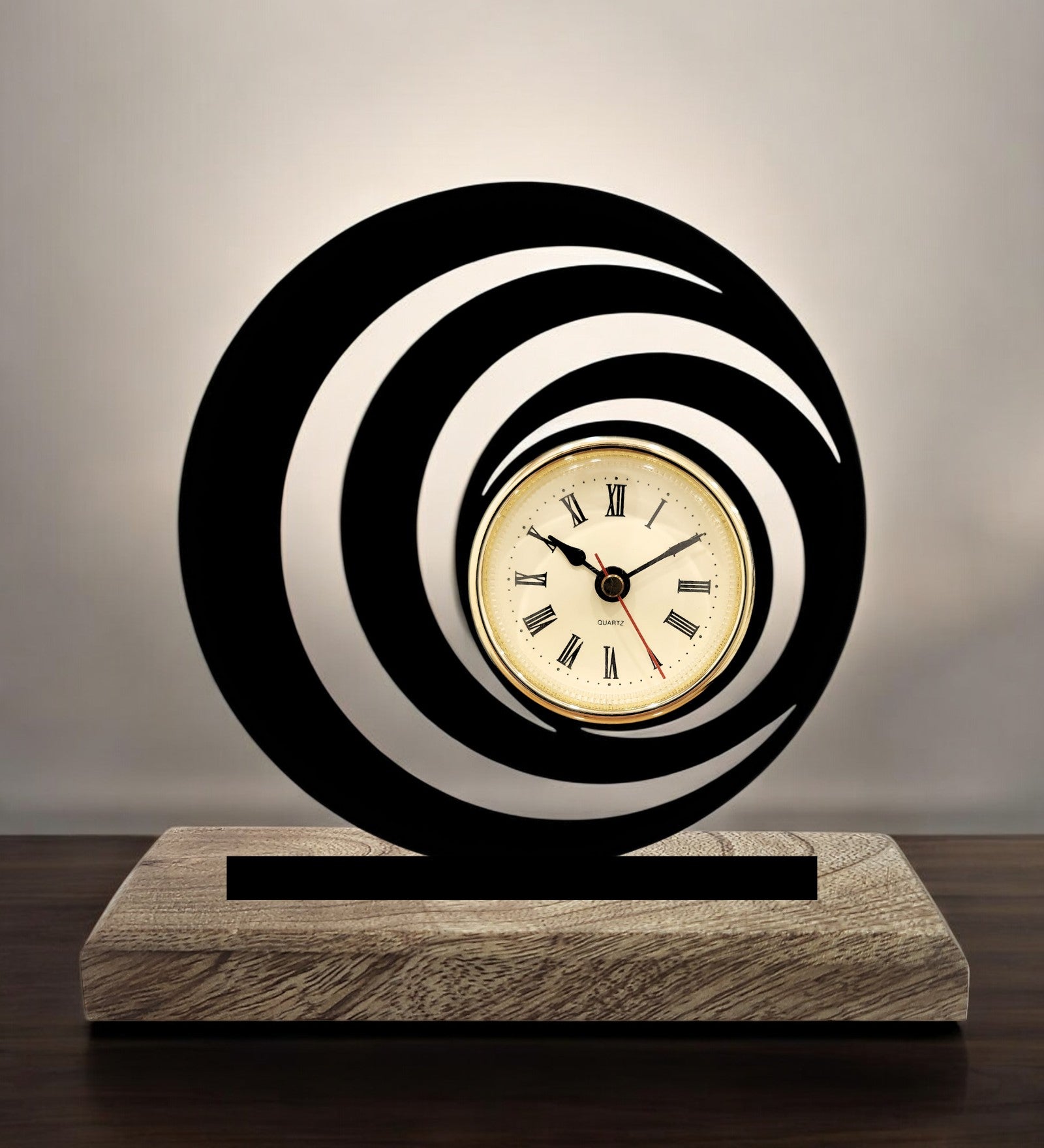 Spiral Vortex Black Table Clock
