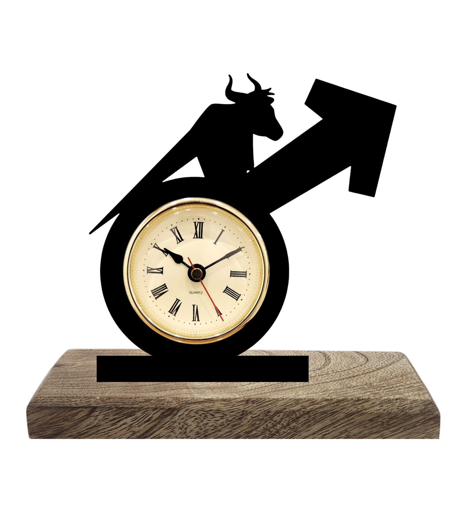 Bull Stock Market Black Table Clock