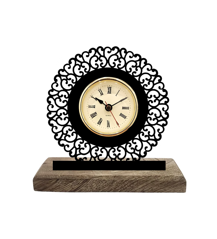 Round Detailed Black Table Clock