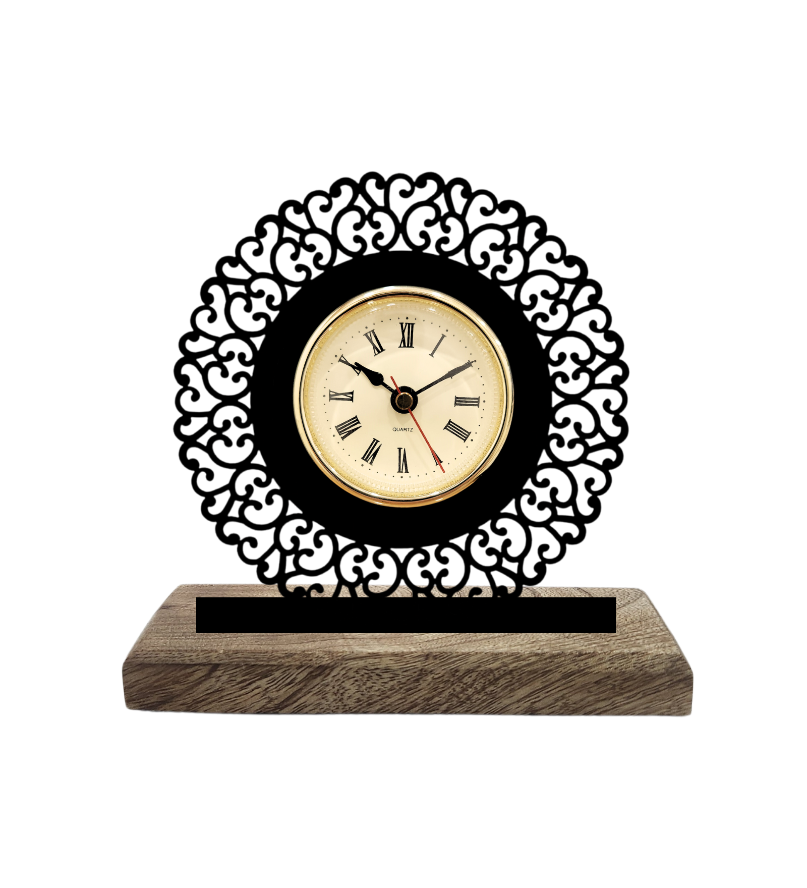 Round Detailed Black Table Clock