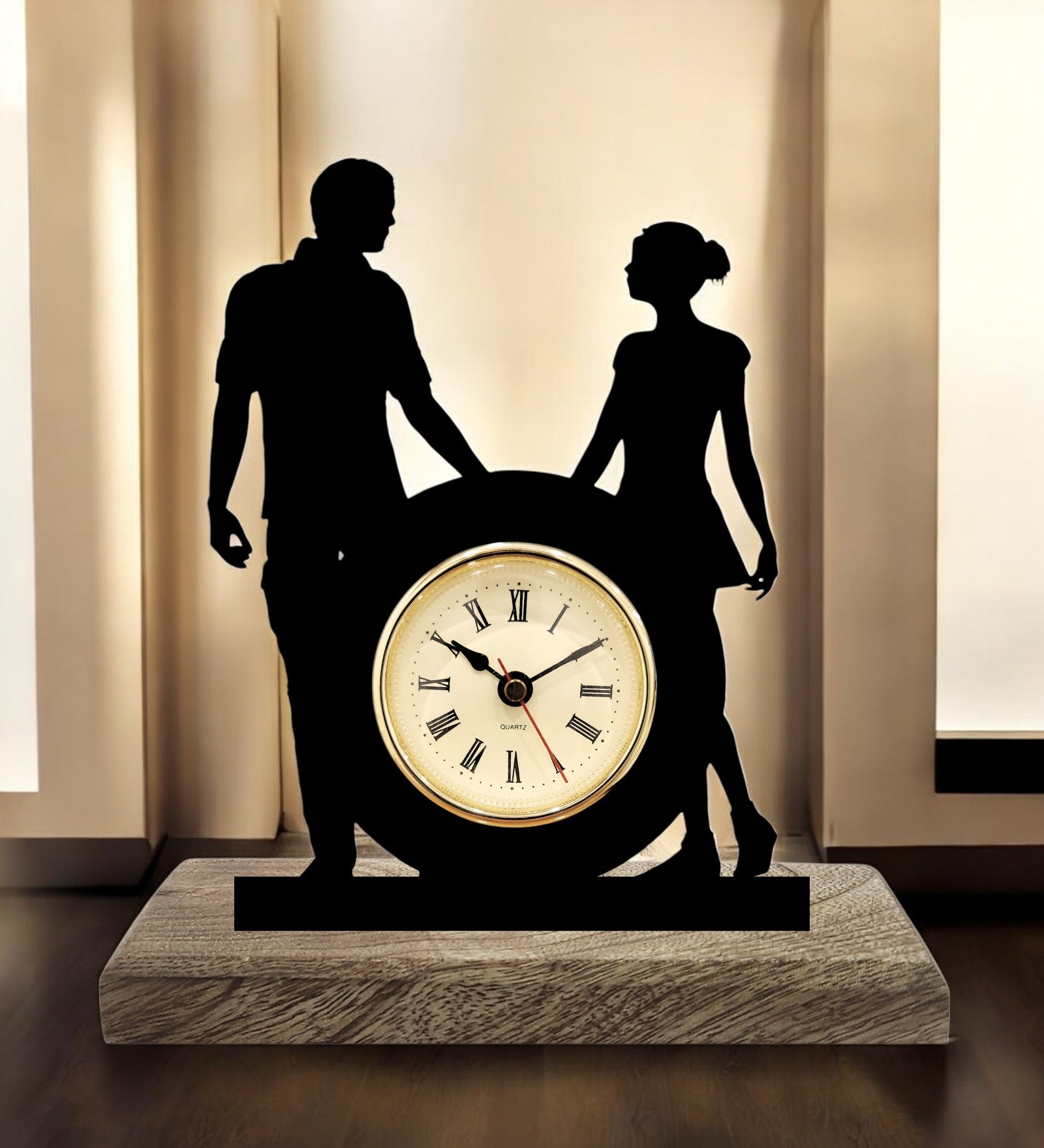 Engaged Couple Black Table Clock