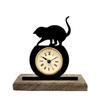 Cat Fishing Black Table Clock