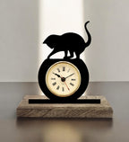 Cat Fishing Black Table Clock