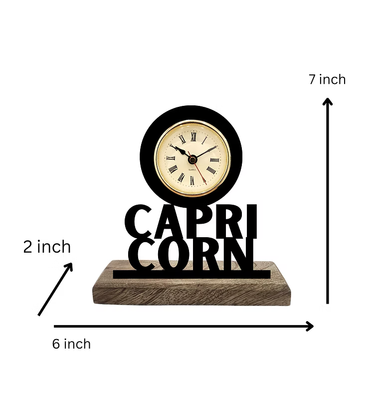 Capricorn Sun Sign Black Table Clock