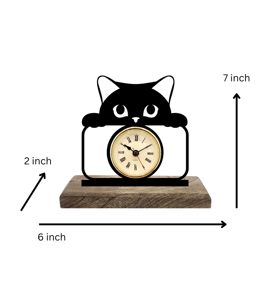 Cat Black Table Clock