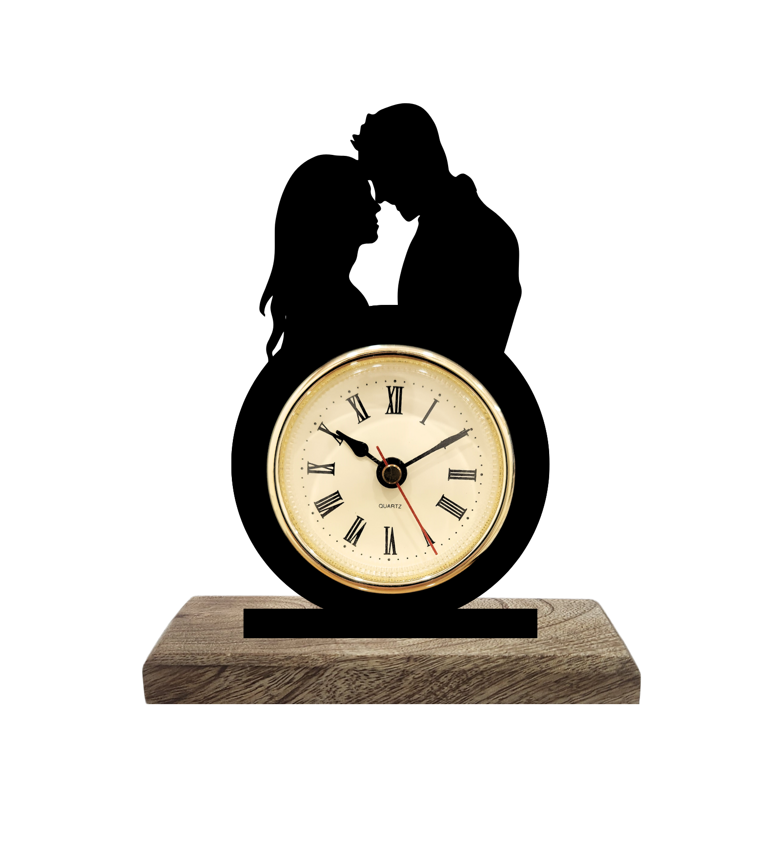 Couple embrace Black Table Clock