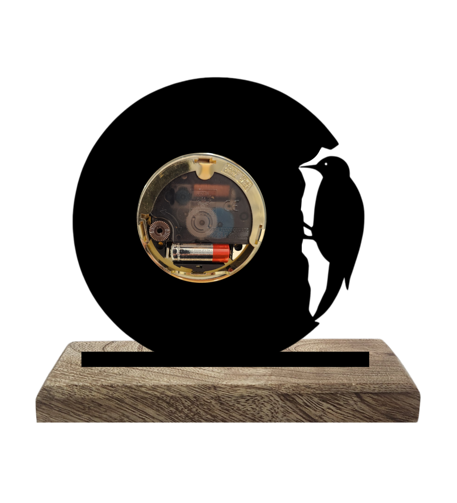 Woodpecker Black Table Clock