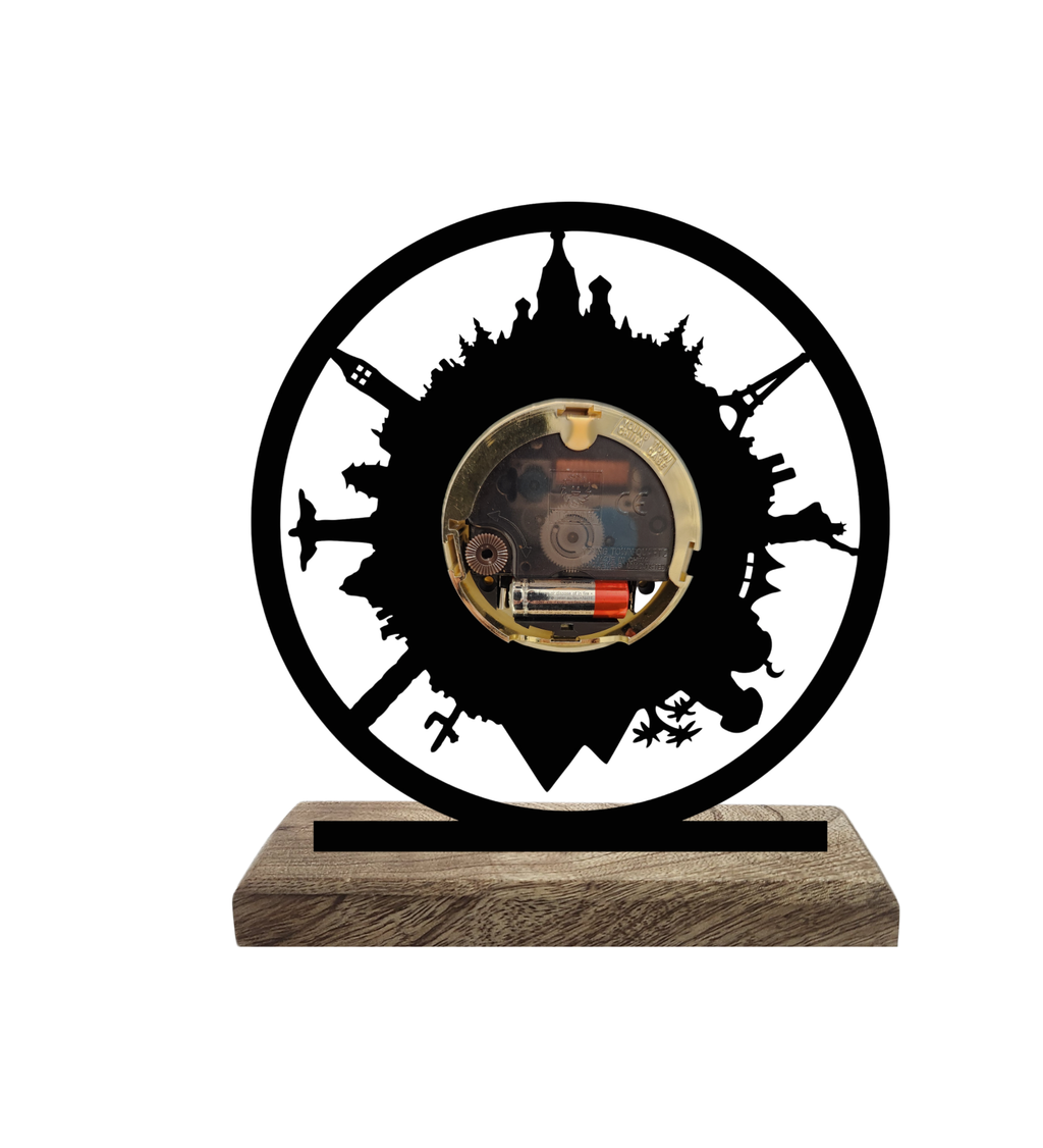 Around the World Black Table Clock