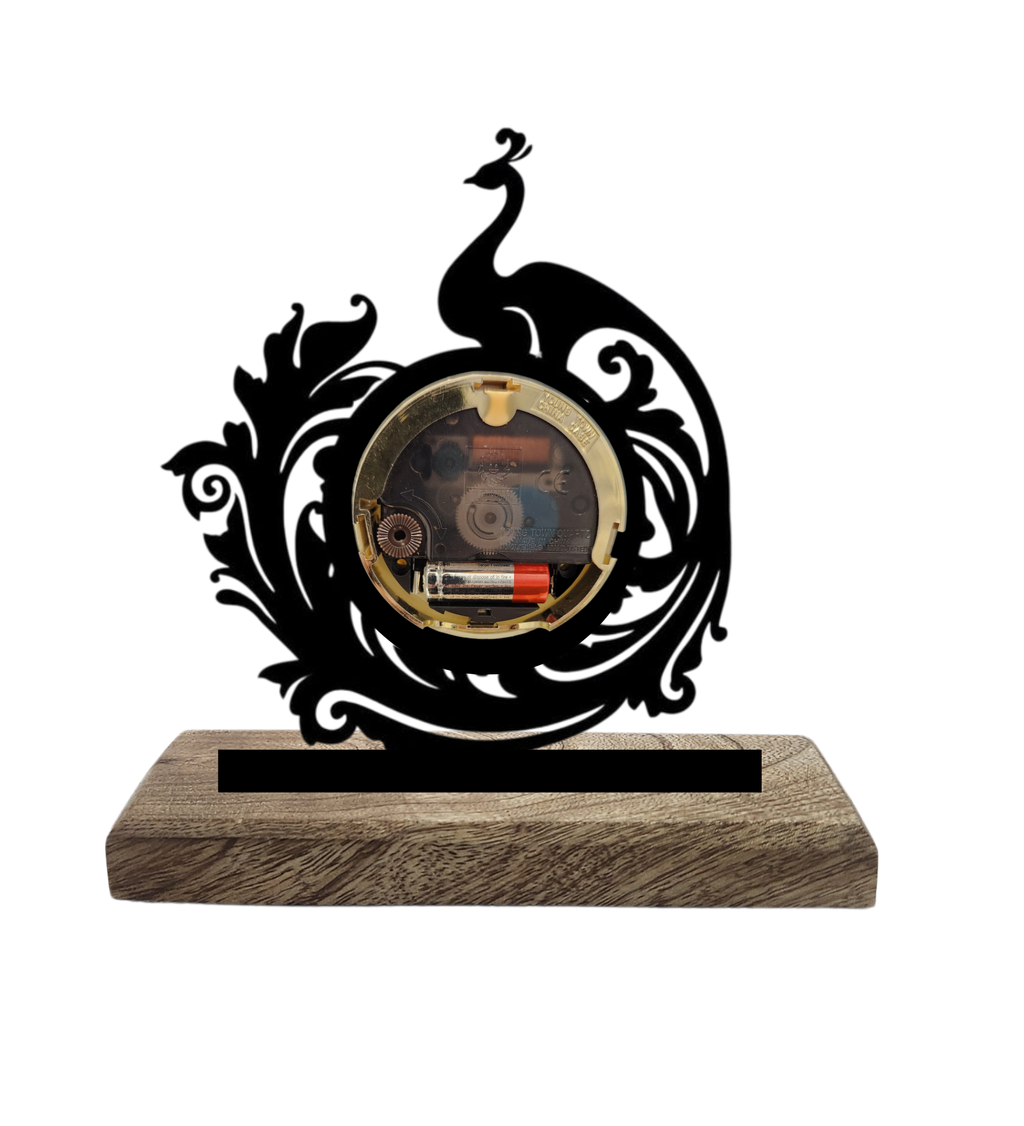 Peacock Black Table Clock