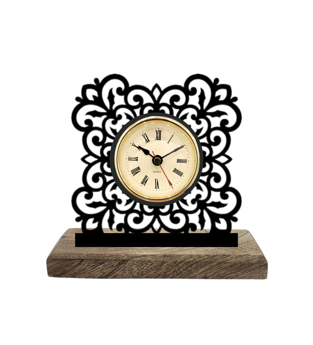 Flower Border Black Table Clock