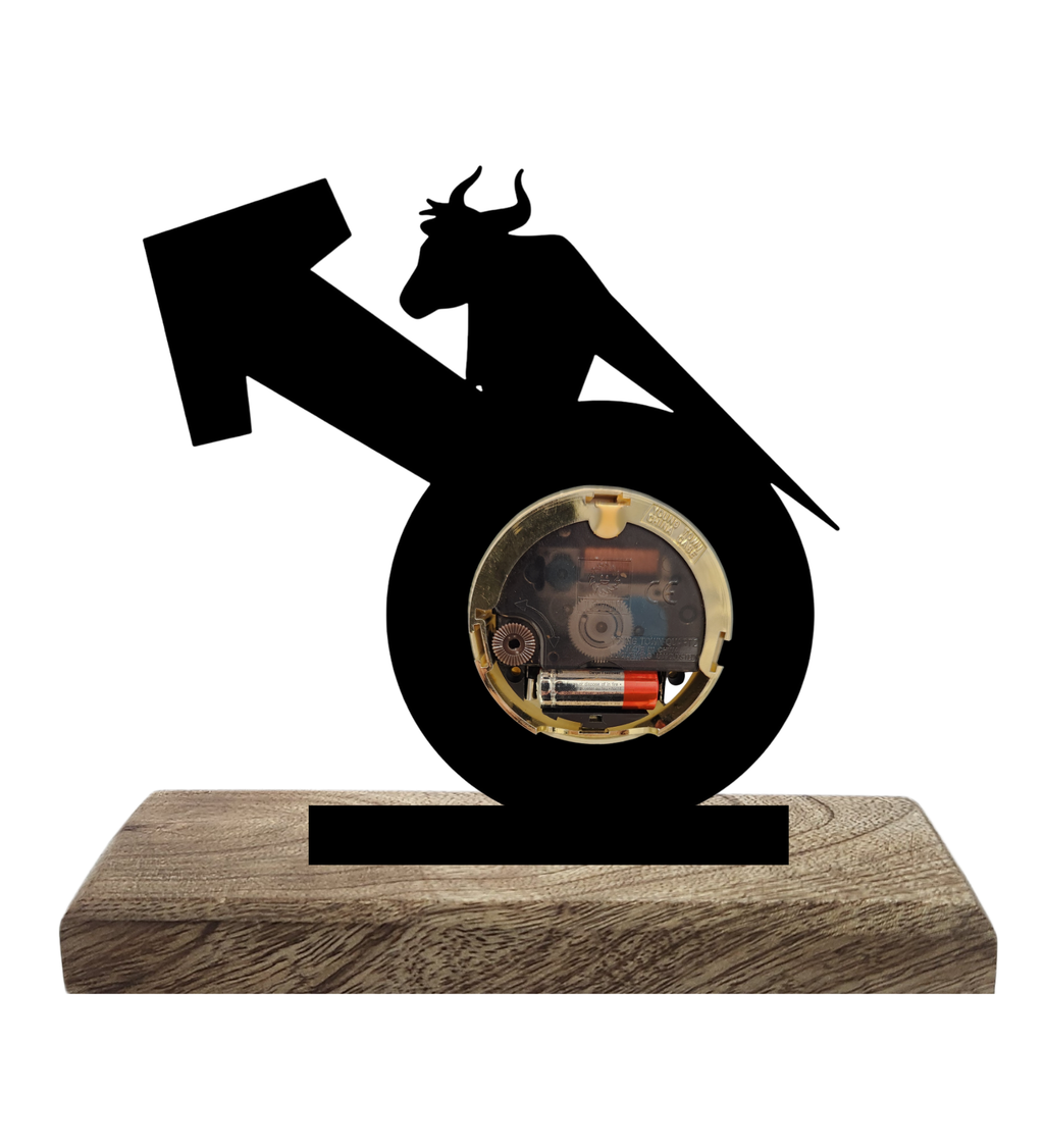 Bull Stock Market Black Table Clock