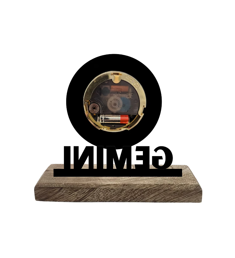 Gemini Sun Sign Black Table Clock
