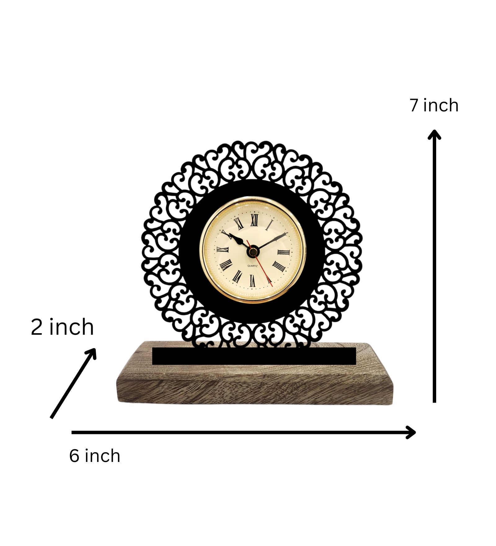 Round Detailed Black Table Clock