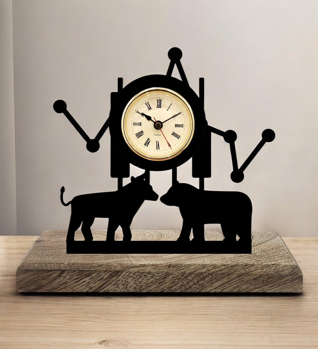Stock Market Forces Black Table Clock