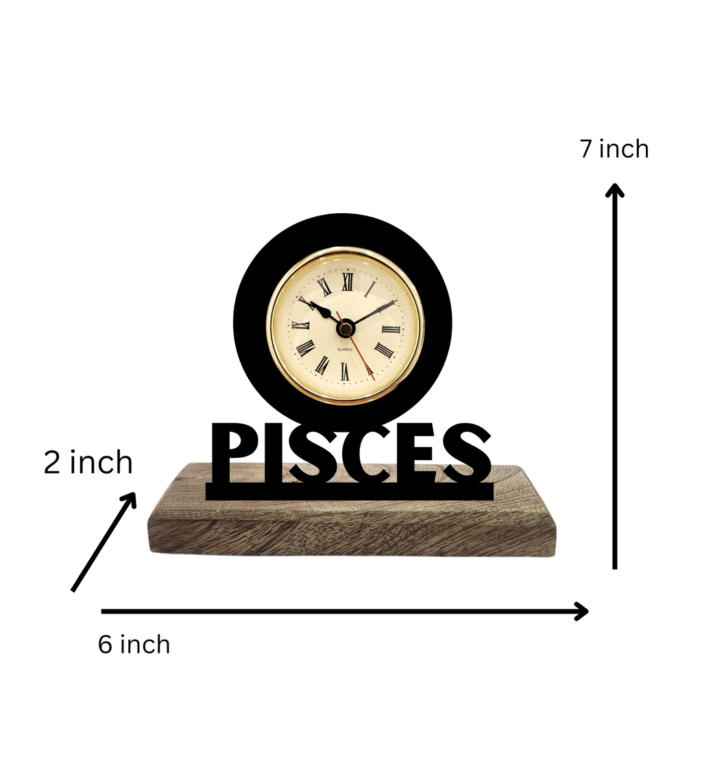 Pisces Sun Sign Black Table Clock