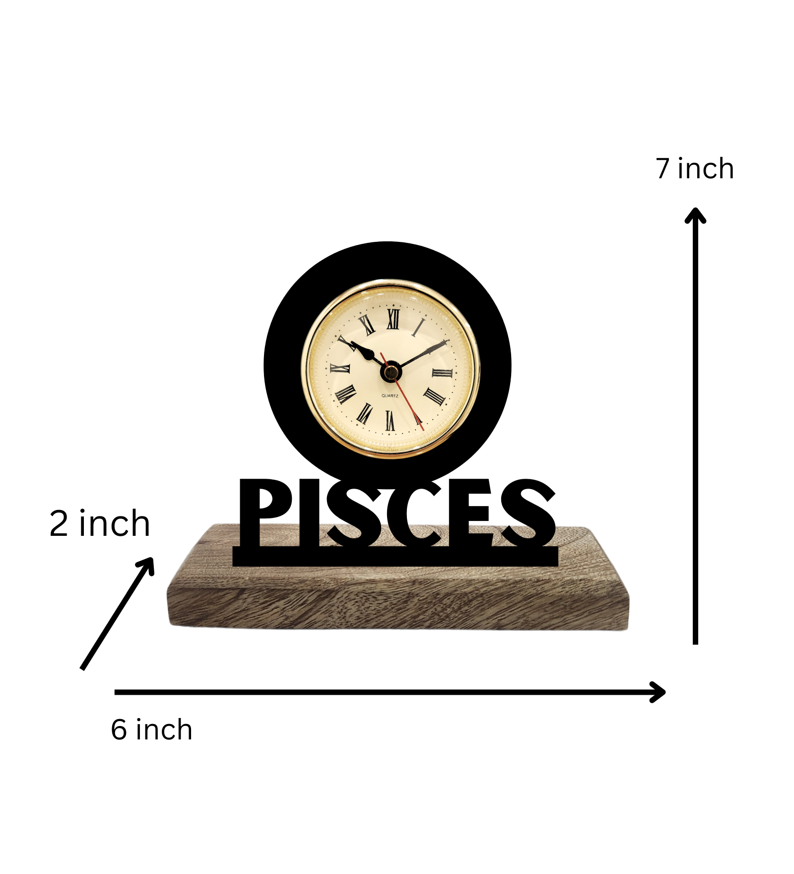 Pisces Sun Sign Black Table Clock
